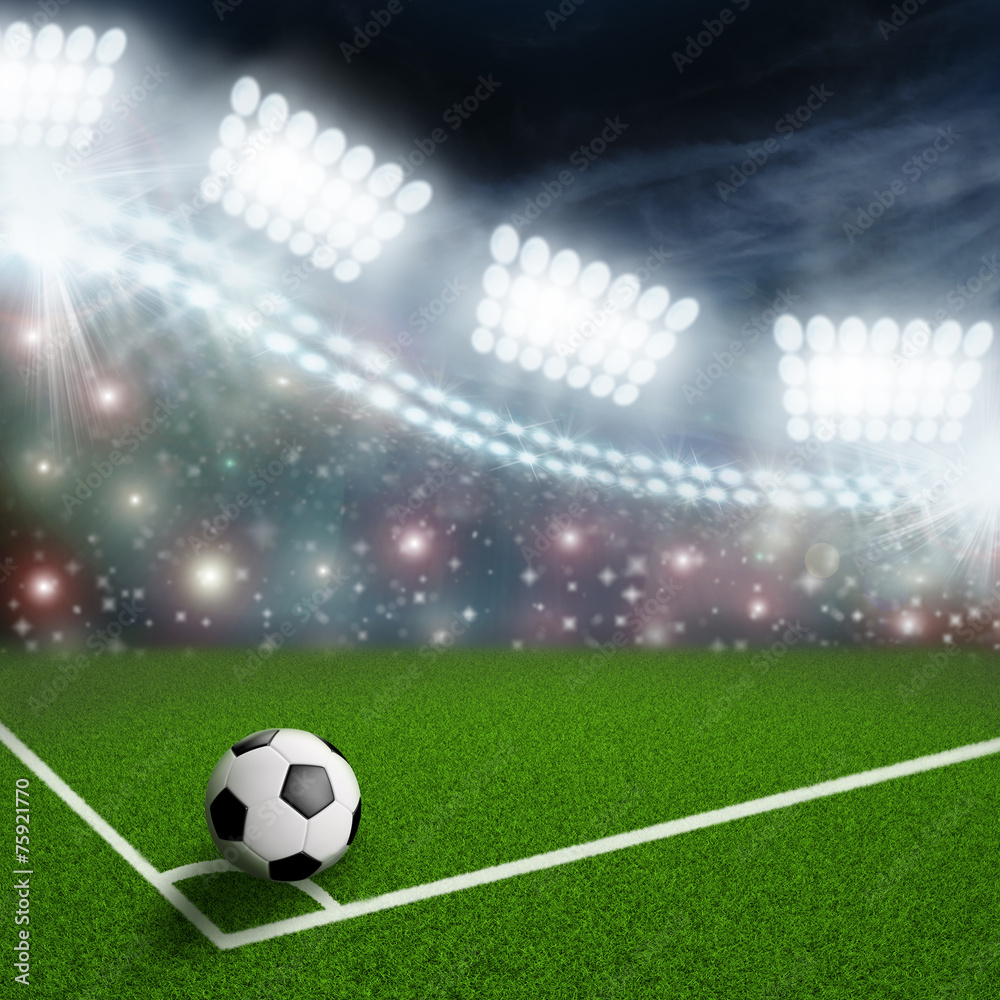 Fototapeta premium piłka nożna na rogu zielonego pola