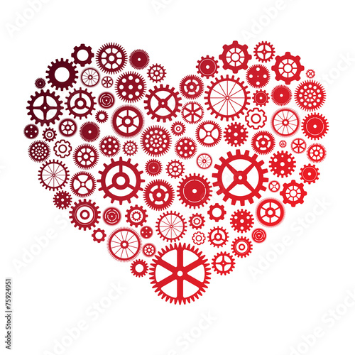 vector illustration of heart made of colorful cogwheels