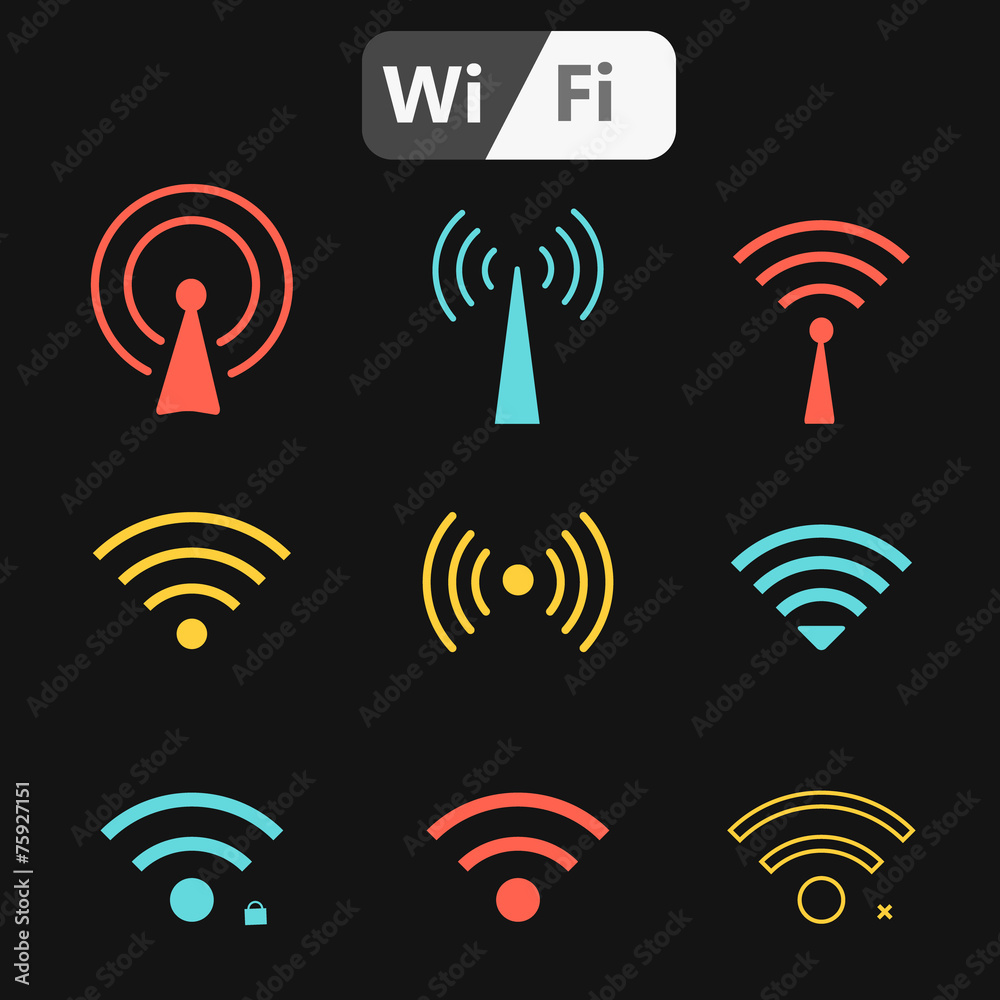 Set of wifi icons for business or commercial use.