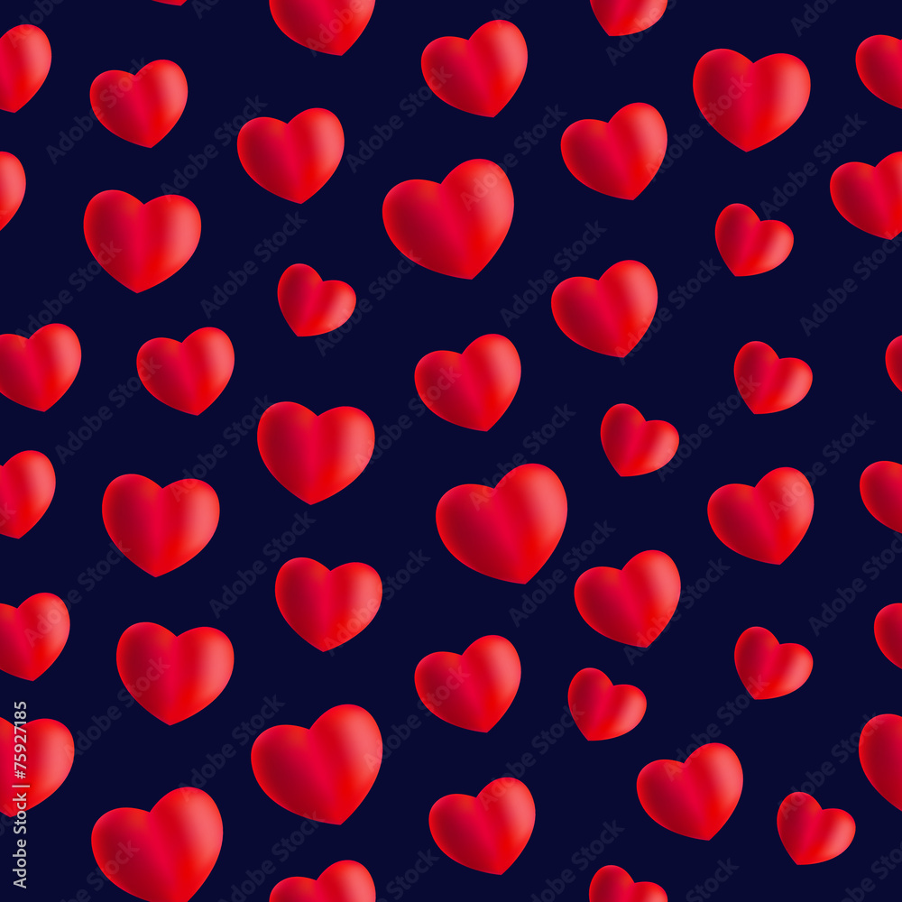 Seamless stylish red pattern with hearts. Vector illustration