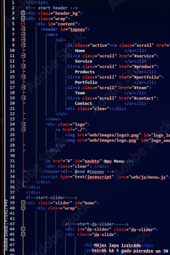 website development - programming code on computer screen