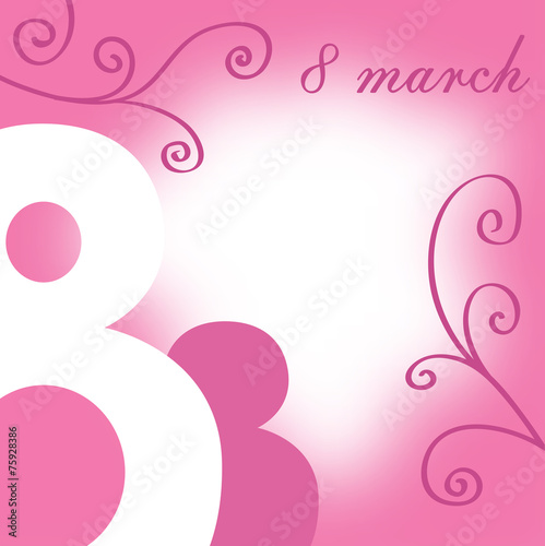 8 march card on pink blur background