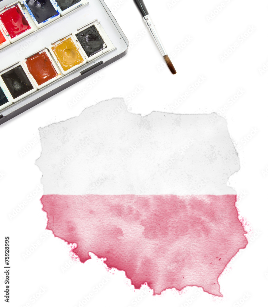 Naklejka premium Watercolor painting of Poland in the national colors.(series)