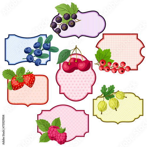 Set of various badges, labels with berries.