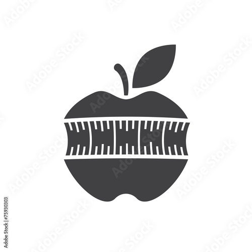 Red apple with measuring tape icon
