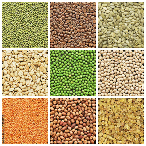 Collection products, peanuts, lentil, chickpeas, coffee, pea
