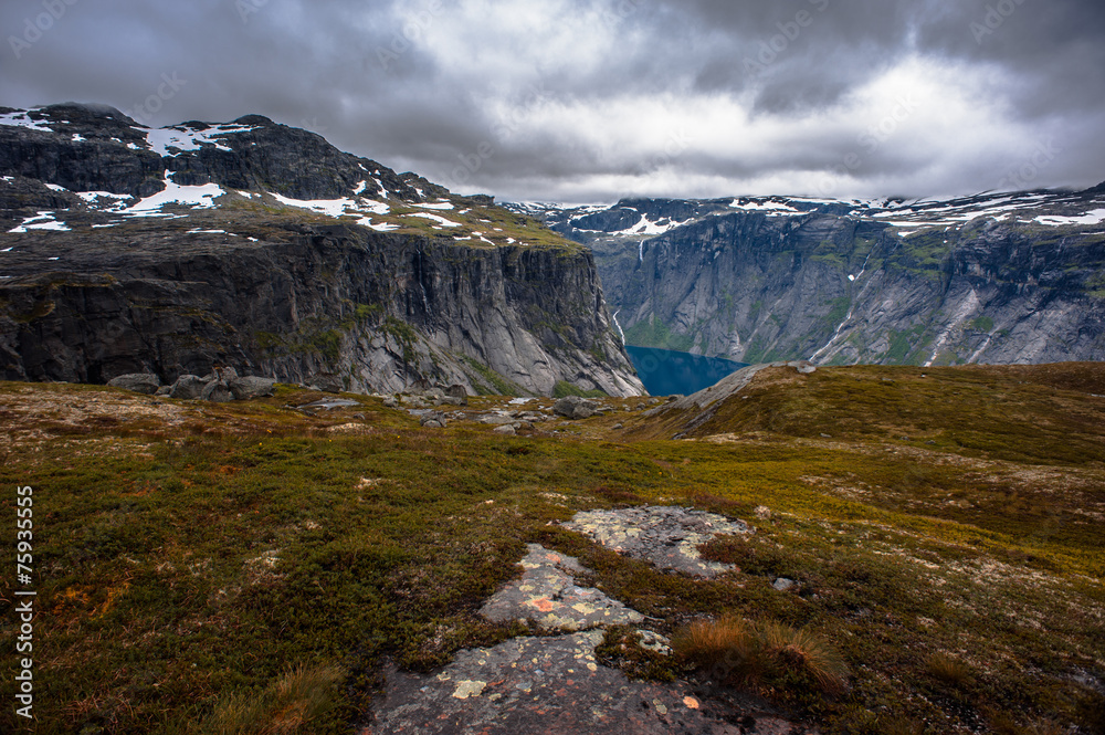 The summer view of Trolltunga in Odda, Norway
