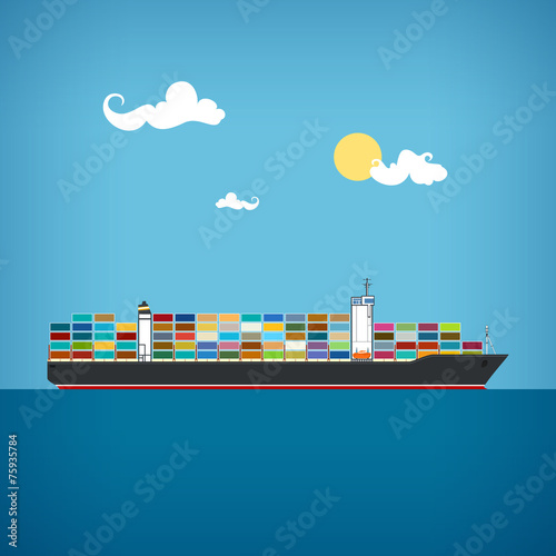 Cargo container ship, vector illustration