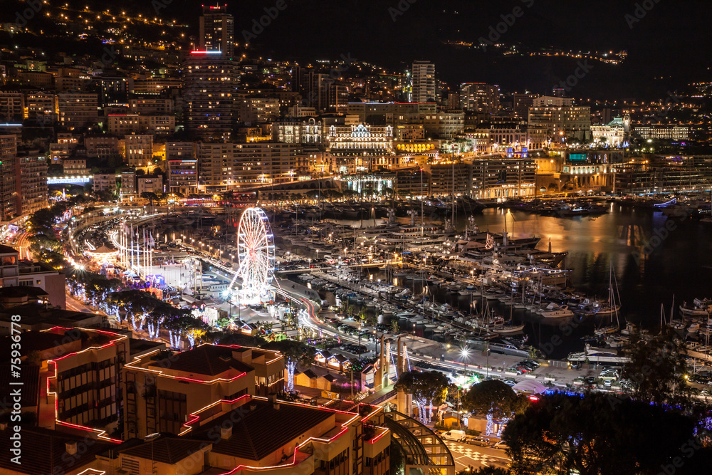 Monte Carlo skyline at night, French Riviera