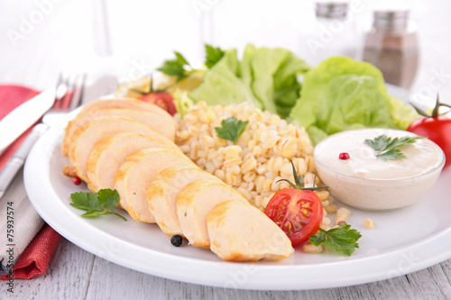 chicken breast and barley grain