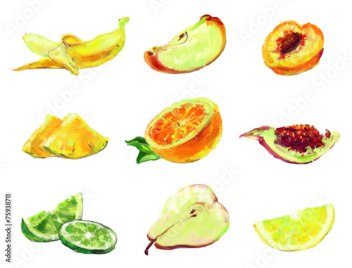 Fototapeta Naklejka Na Ścianę i Meble -  drawing slices of fruit