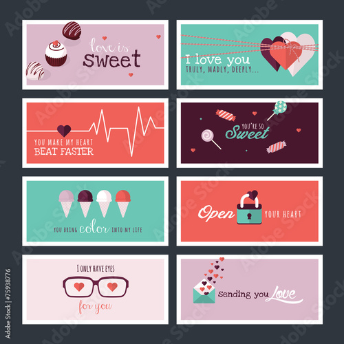 Set of flat design Valentines day greeting cards and banners