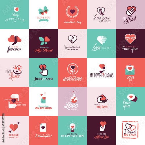 Set of flat design icons for Valentine day