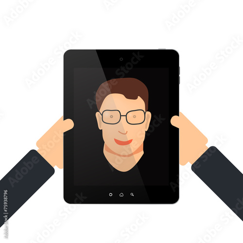 Self on the tablet, Young successful man