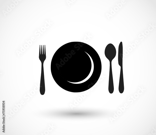 Plate, spoon fork and knife icon set vector