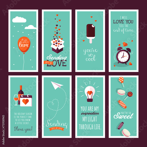 Set of flat design Valentines day greeting cards