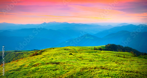 Colorful summer sunrise in the carpathiam mountains.