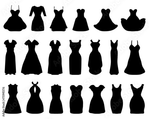 Silhouettes of different cocktail dresses, vector illustration