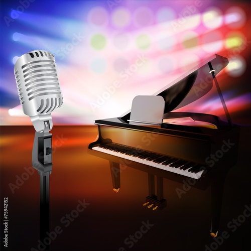 abstract music background with drum kit and microphone