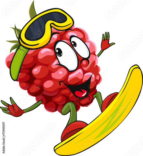 funny raspberry surfing - vector illustration