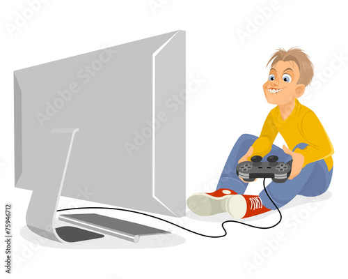 Young boy playing pc