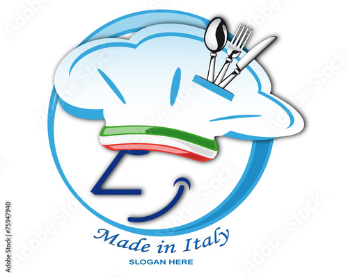 Funny italian chef with clutery on hat photo