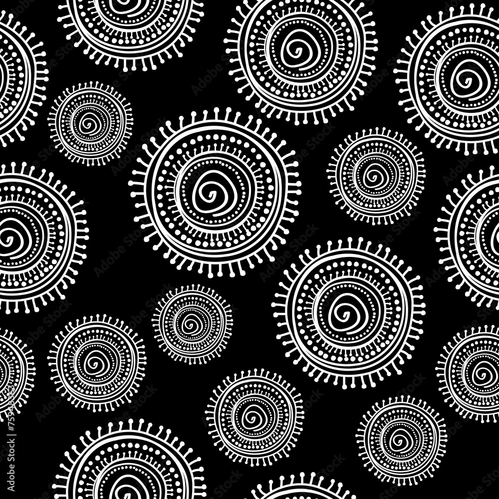 Black and white seamless with round ornaments Black and white seamless with round ornaments