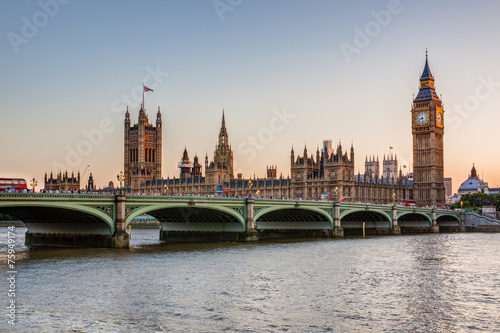 Houses of Parliament and Big Ben at dusk, London