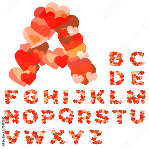 Colorful alphabet made of hearts