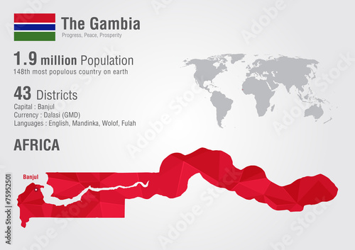 The Gambia world map with a pixel diamond texture. photo