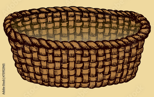 Vector monochrome picture. Empty wicker basket