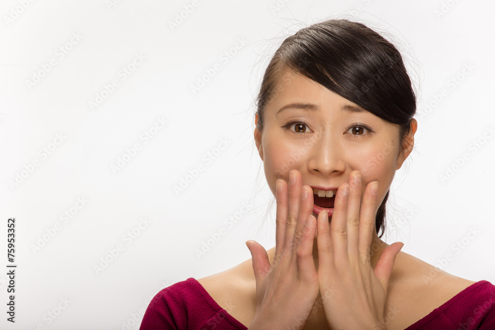 Young Asian woman surprised reaction face portrait Young Asian woman surprised reaction face portrait