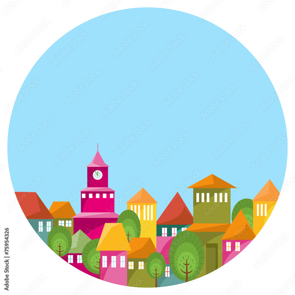 Summer At Colorful Town Circle Illustration