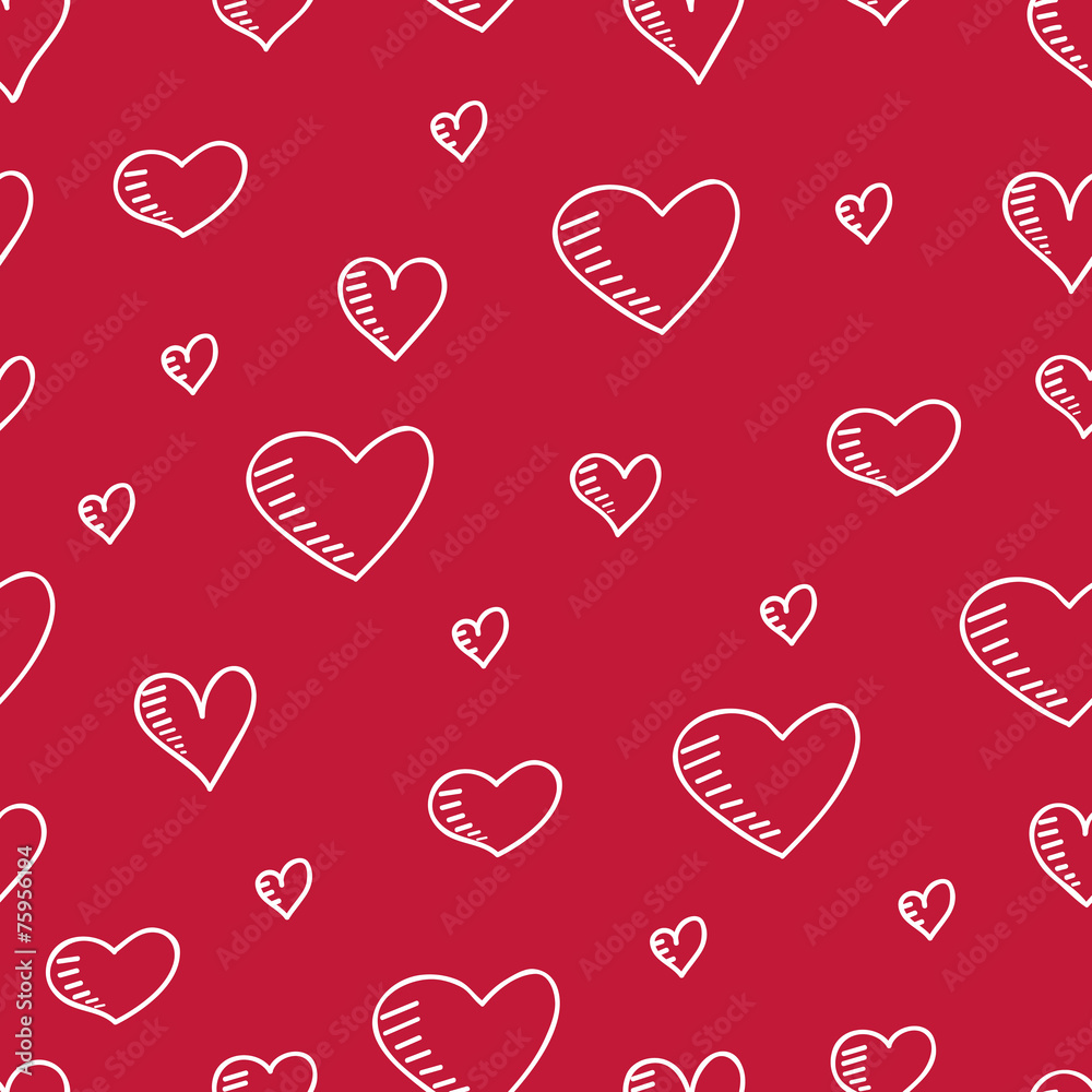 Hand-drawn seamless pattern with hearts