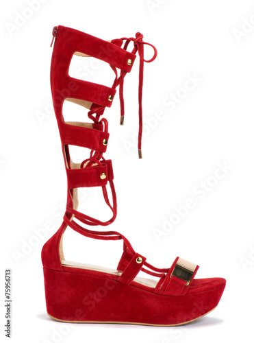 Fashionable Red Sandal Boots on White