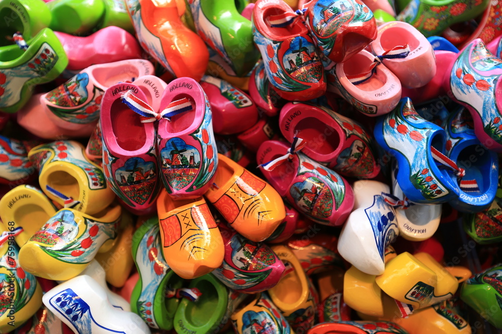 Dutch Souvenirs, a bunch of colored wooden shoes