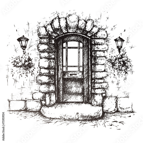 door in a stone wall , scatch