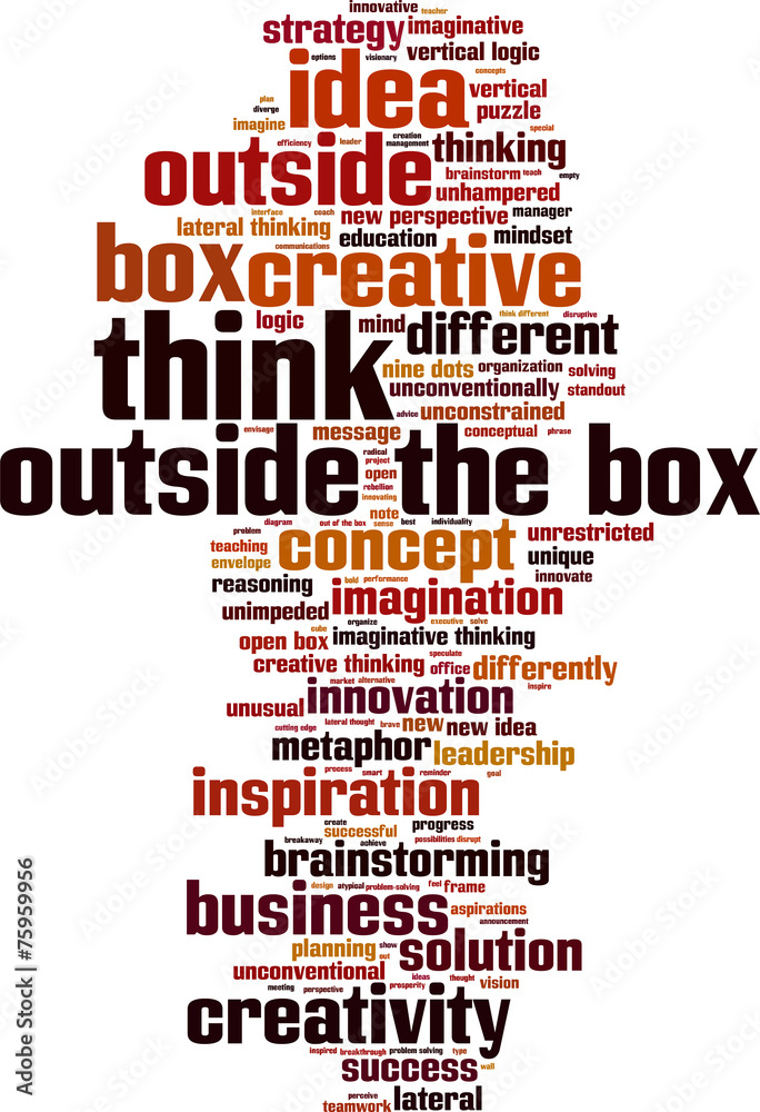Think outside the box word cloud concept. Vector illustration