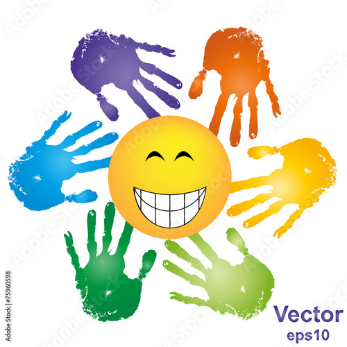 Vector hand print smiley sun