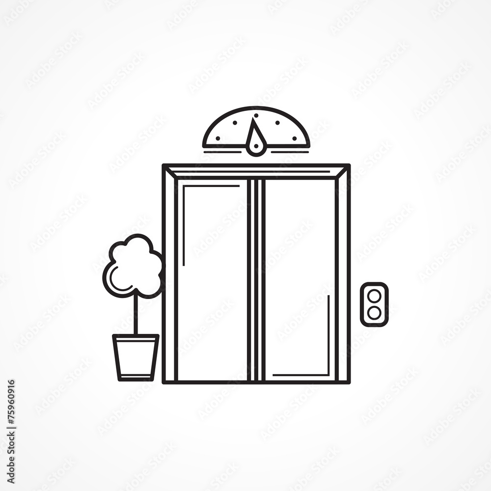 Closed elevator door black line icon