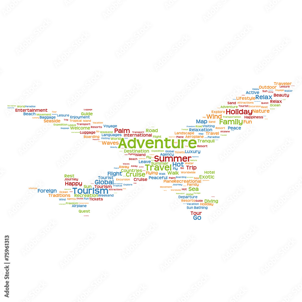 Fototapeta premium Vector conceptual travel or tourism plane word cloud