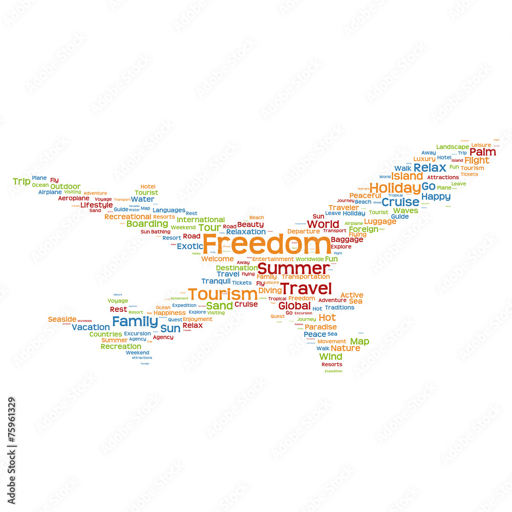 Fototapeta premium Vector conceptual travel or tourism plane word cloud