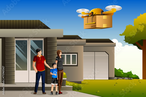 Family expecting a drone package delivery