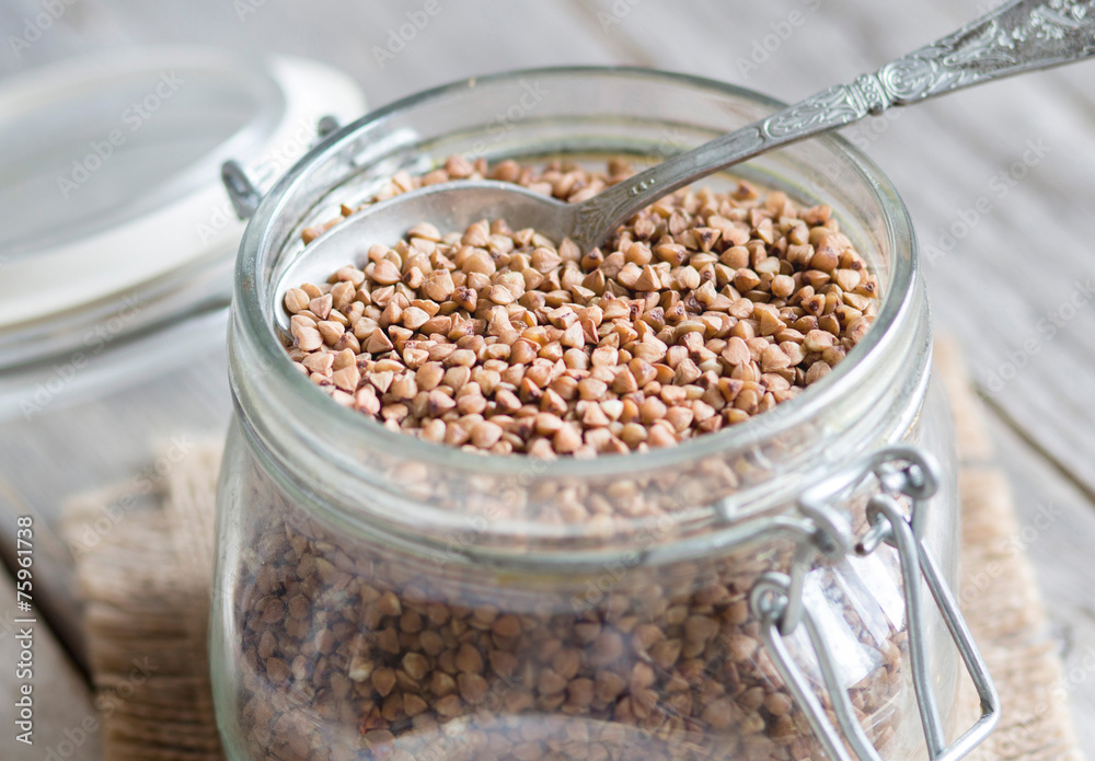 Buckwheat in a glass jar Buckwheat in a glass jar