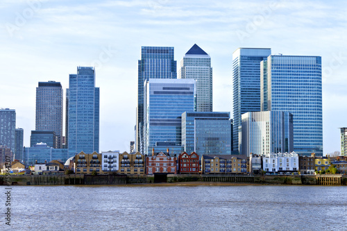 Skyline of London financial district over Thames river