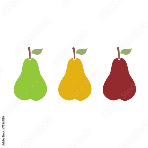 Conjunto aislado de iconos de pera de varios colores. Ilustración vectorial