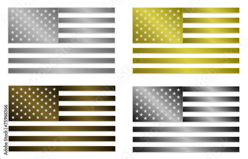 set of four simply isolated stylized metallic flags of USA