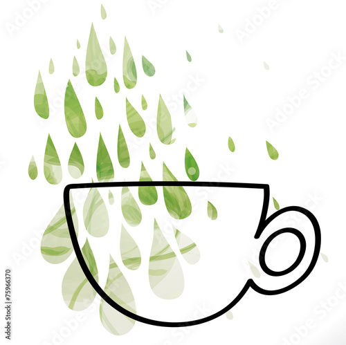 Green Tea / Silhouette of cup with floral tea drops