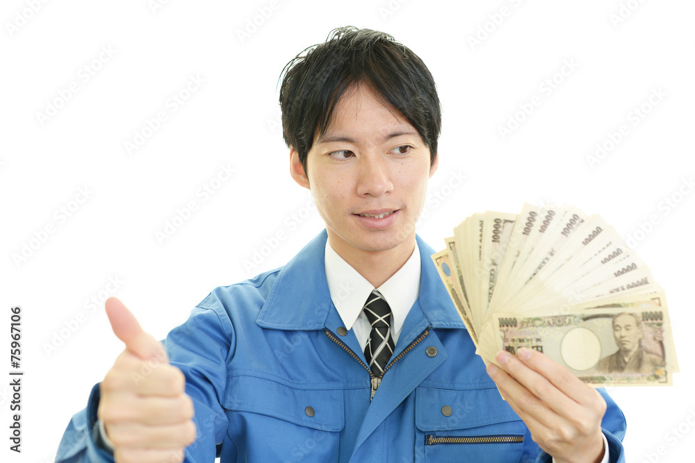 お金を持つ作業員 お金を持つ作業員