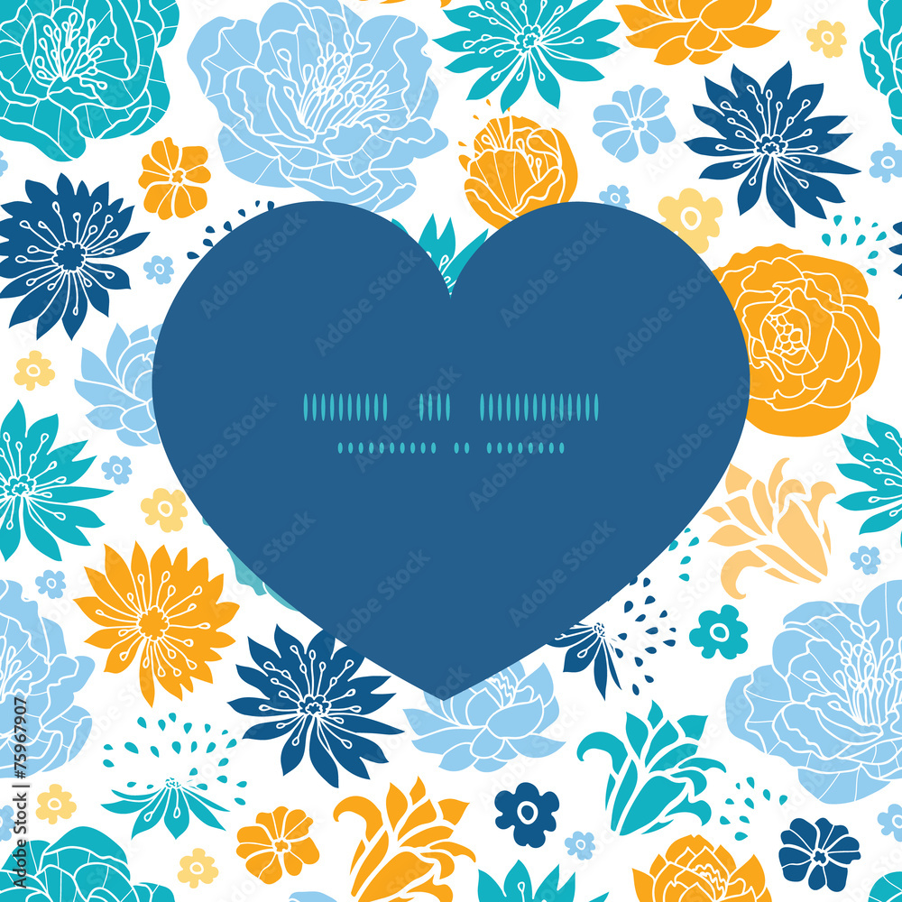 Vector blue and yellow flowersilhouettes heart silhouette Vector blue and yellow flowersilhouettes heart silhouette